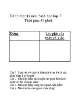 Đề thi học kì môn Sinh học lớp 7